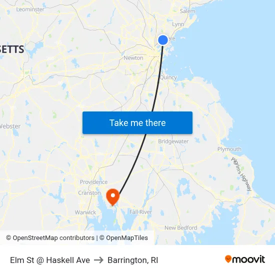 Elm St @ Haskell Ave to Barrington, RI map
