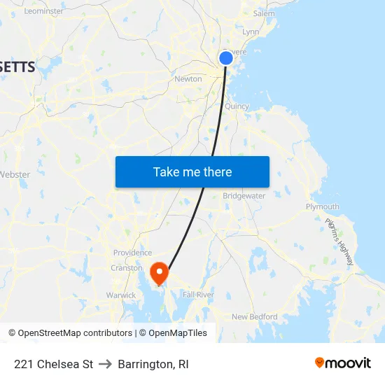 221 Chelsea St to Barrington, RI map