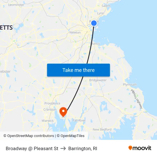 Broadway @ Pleasant St to Barrington, RI map