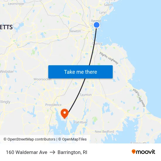 160 Waldemar Ave to Barrington, RI map