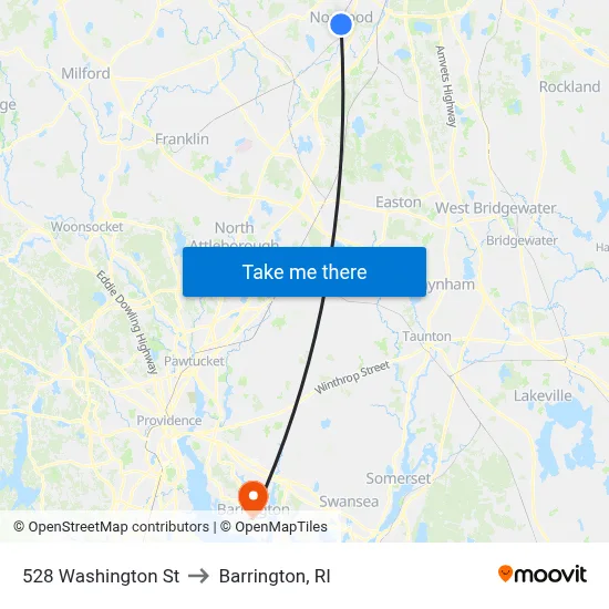 528 Washington St to Barrington, RI map