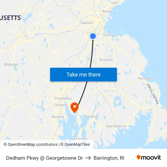 Dedham Pkwy @ Georgetowne Dr to Barrington, RI map