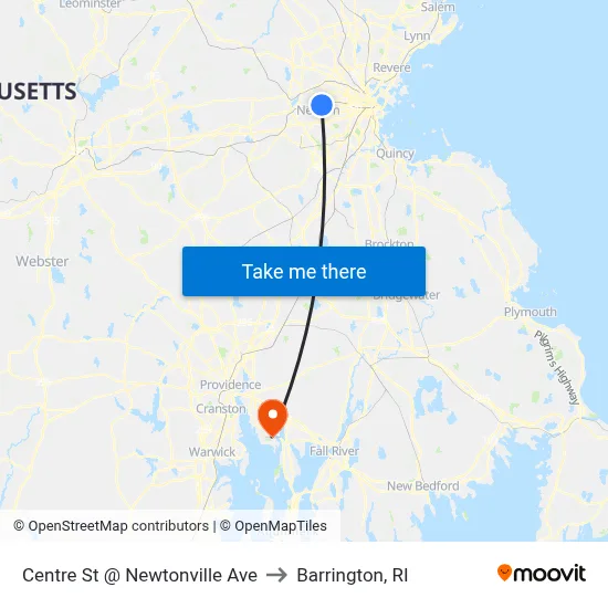 Centre St @ Newtonville Ave to Barrington, RI map