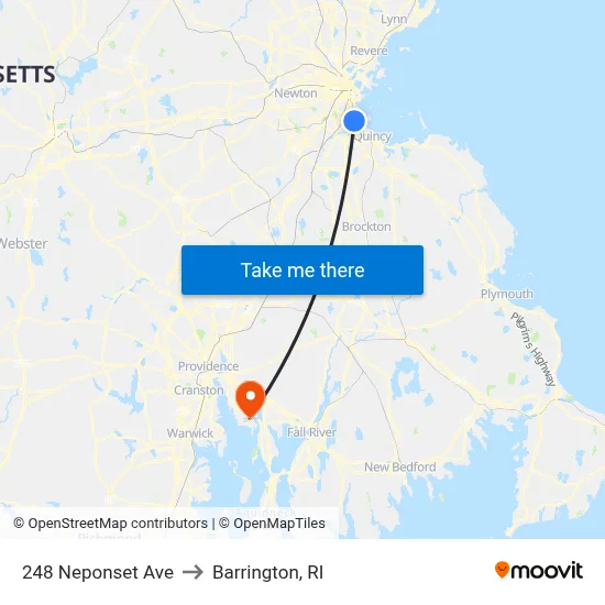 248 Neponset Ave to Barrington, RI map