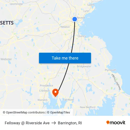 Fellsway @ Riverside Ave to Barrington, RI map