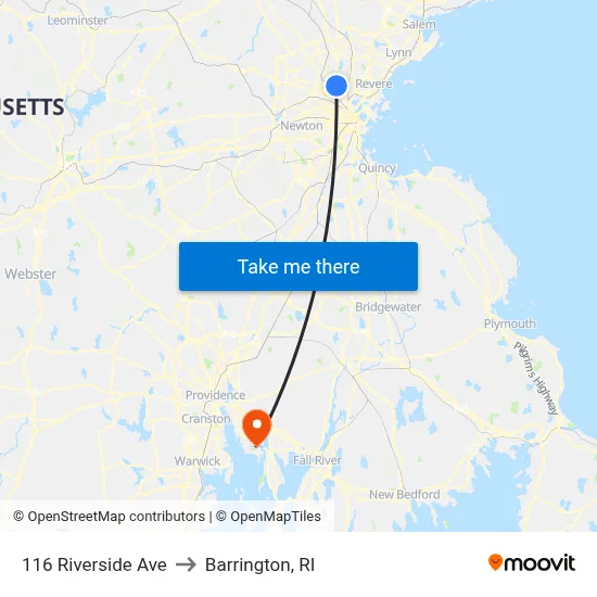 116 Riverside Ave to Barrington, RI map