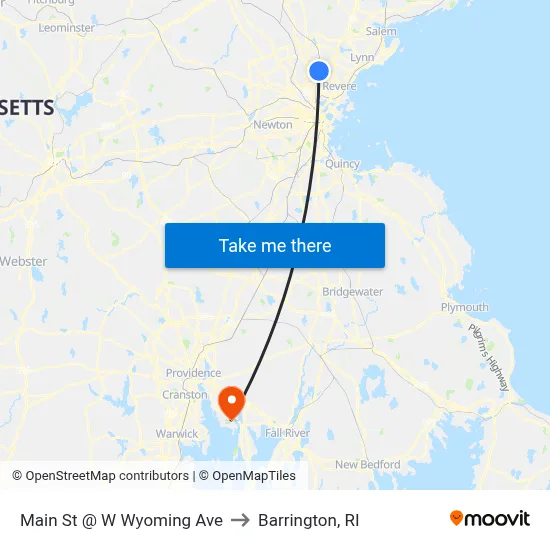 Main St @ W Wyoming Ave to Barrington, RI map