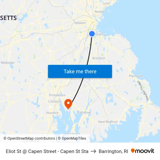 Eliot St @ Capen Street - Capen St Sta to Barrington, RI map