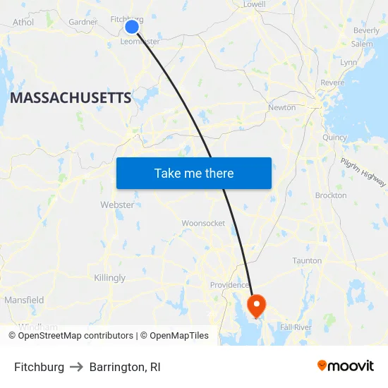 Fitchburg to Barrington, RI map