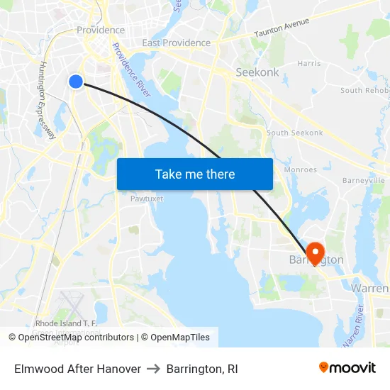 Elmwood After Hanover to Barrington, RI map