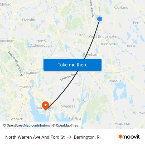 North Warren Ave And Ford St to Barrington, RI map