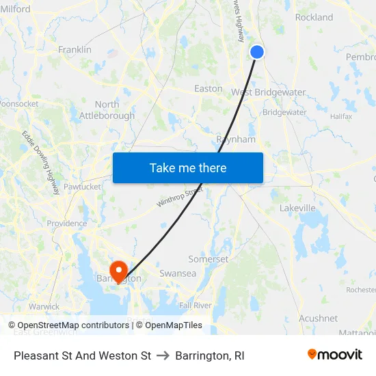 Pleasant St And Weston St to Barrington, RI map