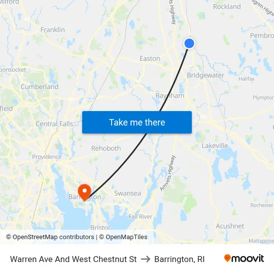 Warren Ave And West Chestnut St to Barrington, RI map