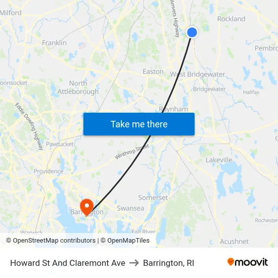 Howard St And Claremont Ave to Barrington, RI map