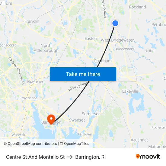 Centre St And Montello St to Barrington, RI map