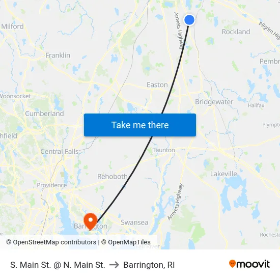S. Main St. @ N. Main St. to Barrington, RI map
