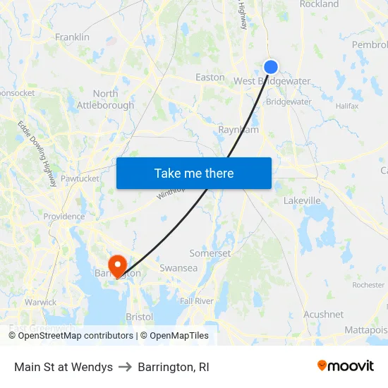 Main St at Wendys to Barrington, RI map