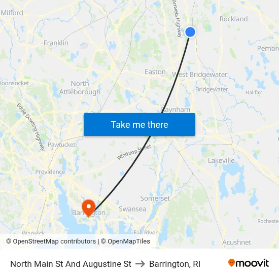 North Main St And Augustine St to Barrington, RI map