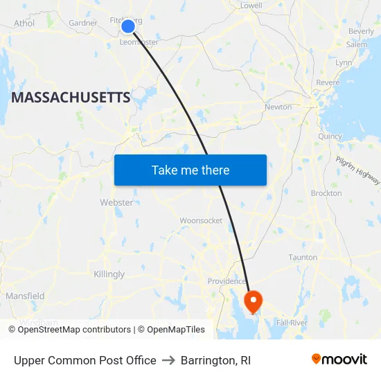 Upper Common Post Office to Barrington, RI map