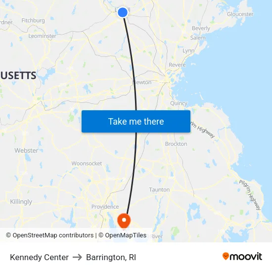 Kennedy Center to Barrington, RI map