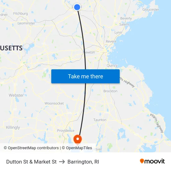 Dutton St & Market St to Barrington, RI map