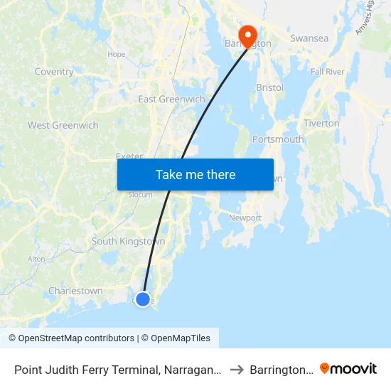 Point Judith Ferry Terminal, Narragansett, Ri to Barrington, RI map