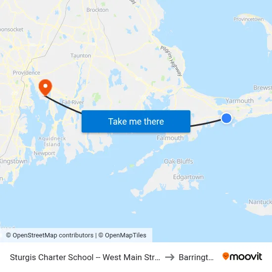 Sturgis Charter School -- West Main Street, Hyannis to Barrington, RI map