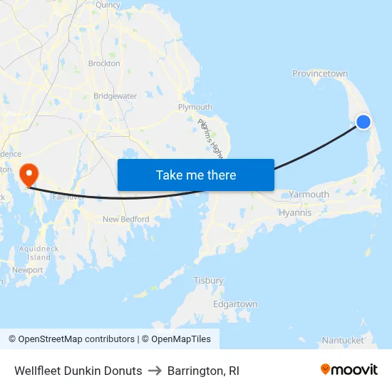 Wellfleet Dunkin Donuts to Barrington, RI map