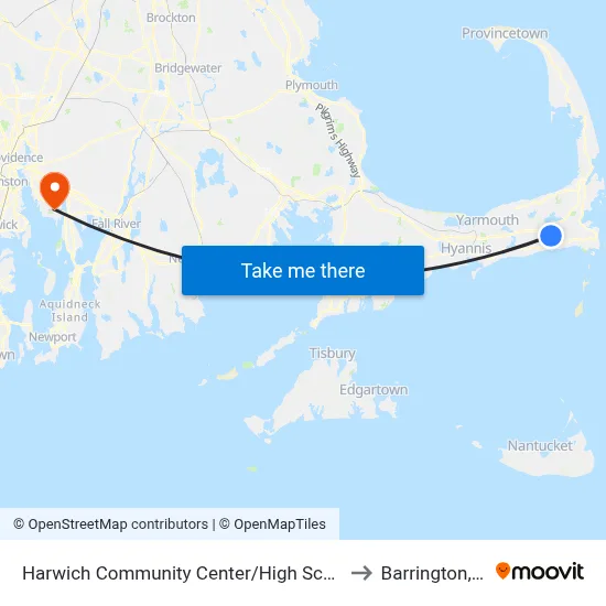 Harwich Community Center/High School to Barrington, RI map