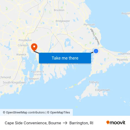 Cape Side Convenience, Bourne to Barrington, RI map
