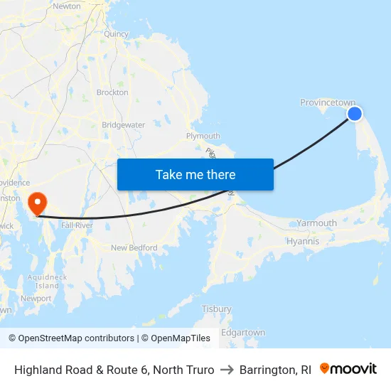 Highland Road & Route 6, North Truro to Barrington, RI map