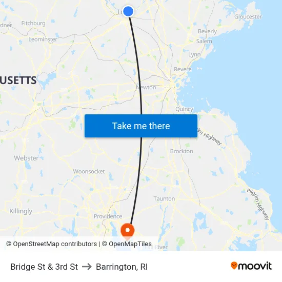Bridge St & 3rd St to Barrington, RI map