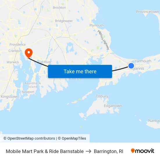 Mobile Mart Park & Ride Barnstable to Barrington, RI map