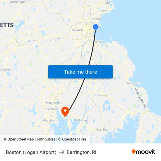 Boston (Logan Airport) to Barrington, RI map