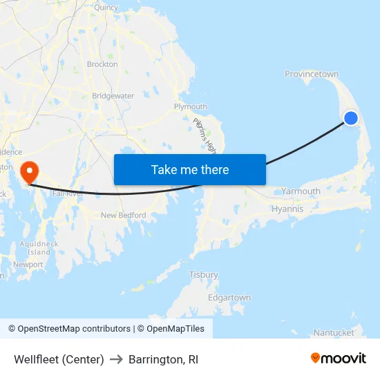 Wellfleet (Center) to Barrington, RI map