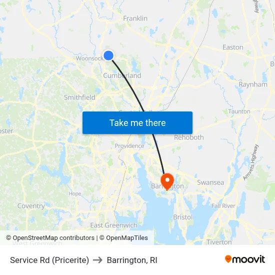 Service Rd (Pricerite) to Barrington, RI map