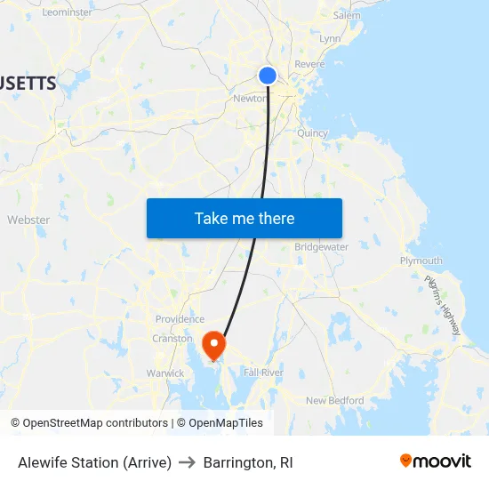 Alewife Station (Arrive) to Barrington, RI map