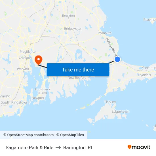 Sagamore Park & Ride to Barrington, RI map