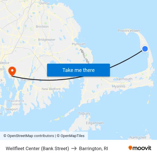 Wellfleet Center (Bank Street) to Barrington, RI map
