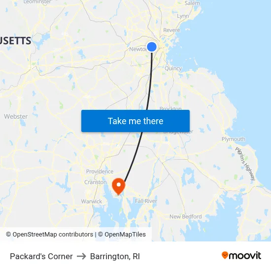 Packard's Corner to Barrington, RI map