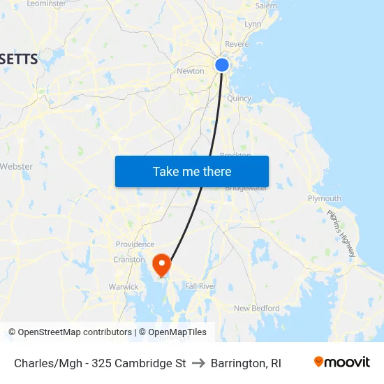 Charles/Mgh - 325 Cambridge St to Barrington, RI map