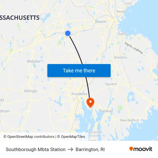 Southborough Mbta Station to Barrington, RI map
