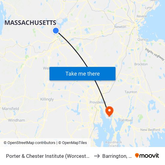 Porter & Chester Institute (Worcester) to Barrington, RI map