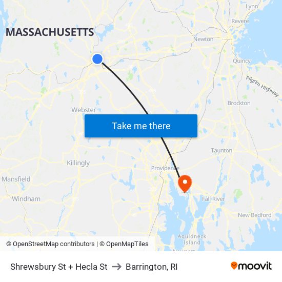 Shrewsbury St + Hecla St to Barrington, RI map