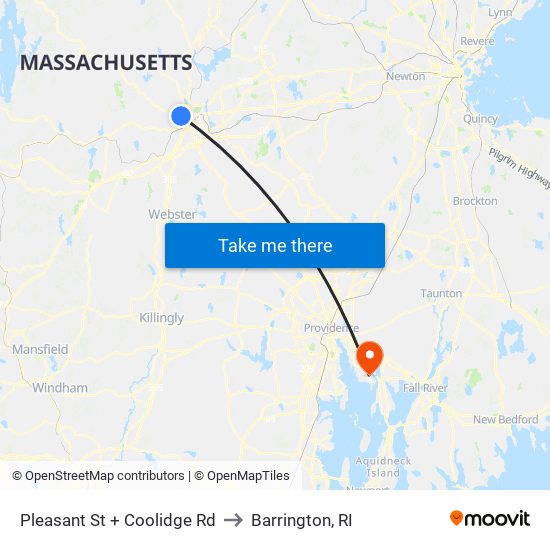 Pleasant St + Coolidge Rd to Barrington, RI map