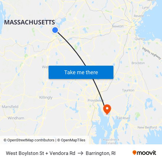 West Boylston St + Vendora Rd to Barrington, RI map