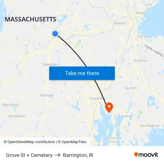 Grove St at Cemetery to Barrington, RI map