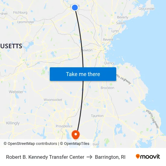 Robert B. Kennedy Transfer Center to Barrington, RI map