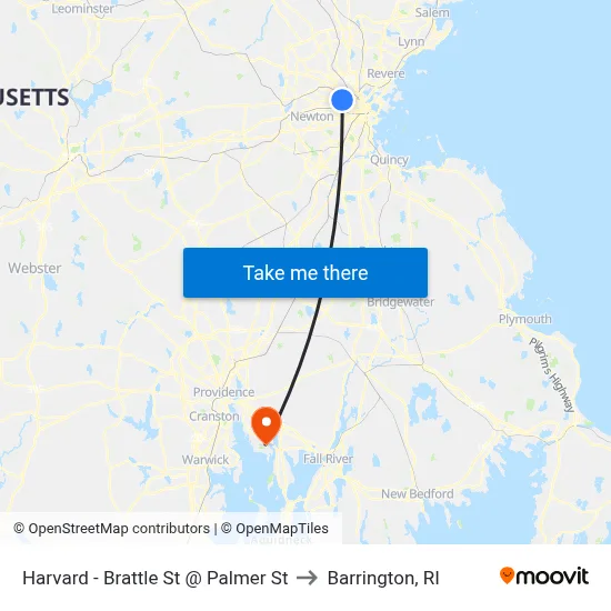Harvard - Brattle St @ Palmer St to Barrington, RI map