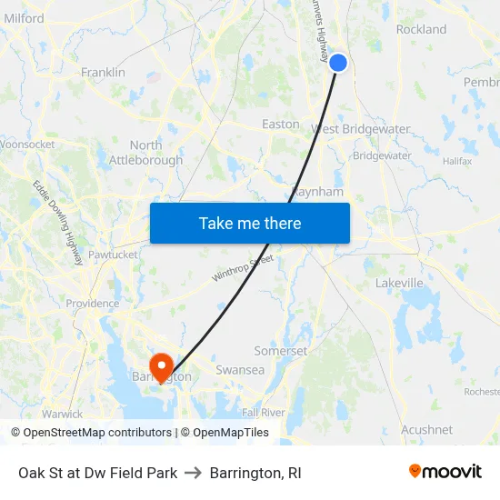 Oak St at Dw Field Park to Barrington, RI map